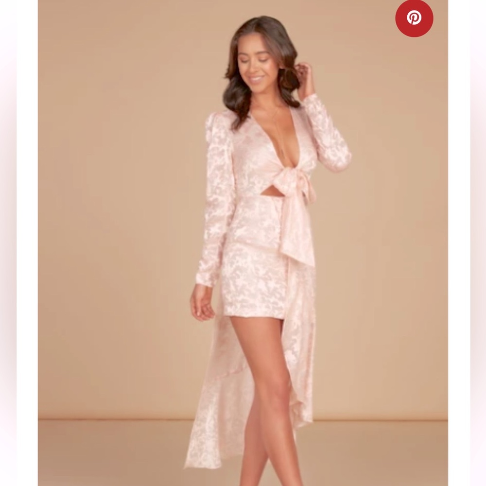 LADAIRE Cecile Tie Front Mini Dress in Cloud Pink